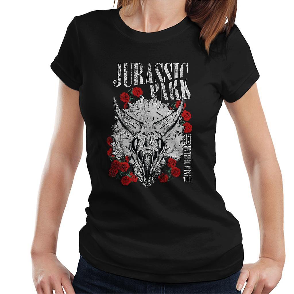 Jurassic Park Triceratops Roses Women's T-Shirt Black Small