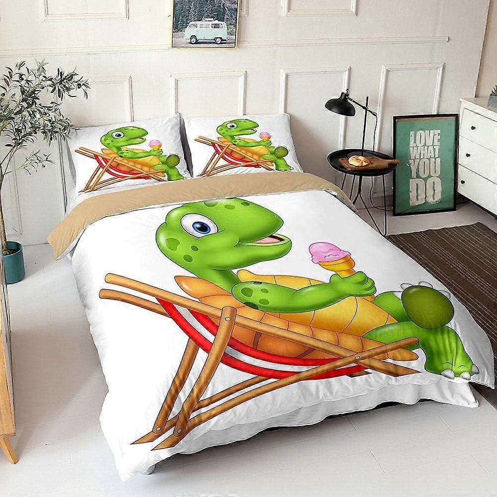 Kerota Cartoon Turtle Bedding Set Duvet Cover and Pillowcase, Digital Print D Digital Print Microfiber, Bedding Set Pieces 135*200 CM Single135x200cm