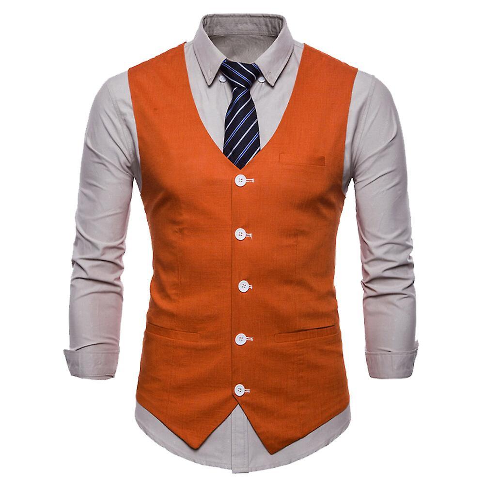 Allthemen Mens Thin Four Seasons Casual Vest Orange XL