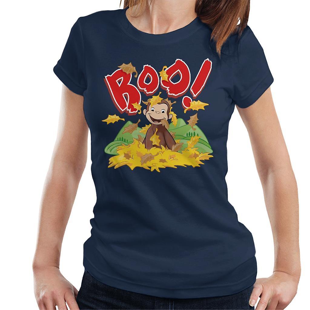 Curious George Boo In The Leaves Women's T-Shirt Navy Blue Small