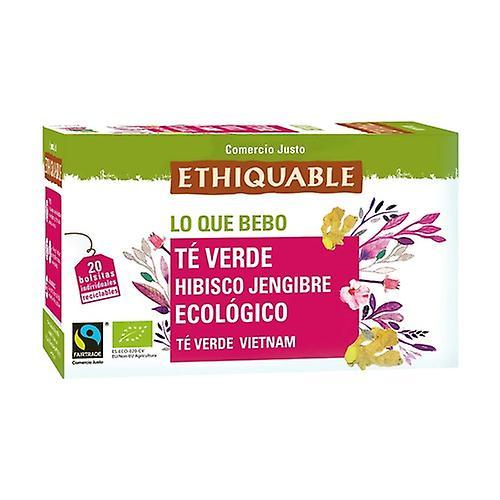 Ethiquable Green tea with hibiscus and bio ginger 20 infusion bags of 36g