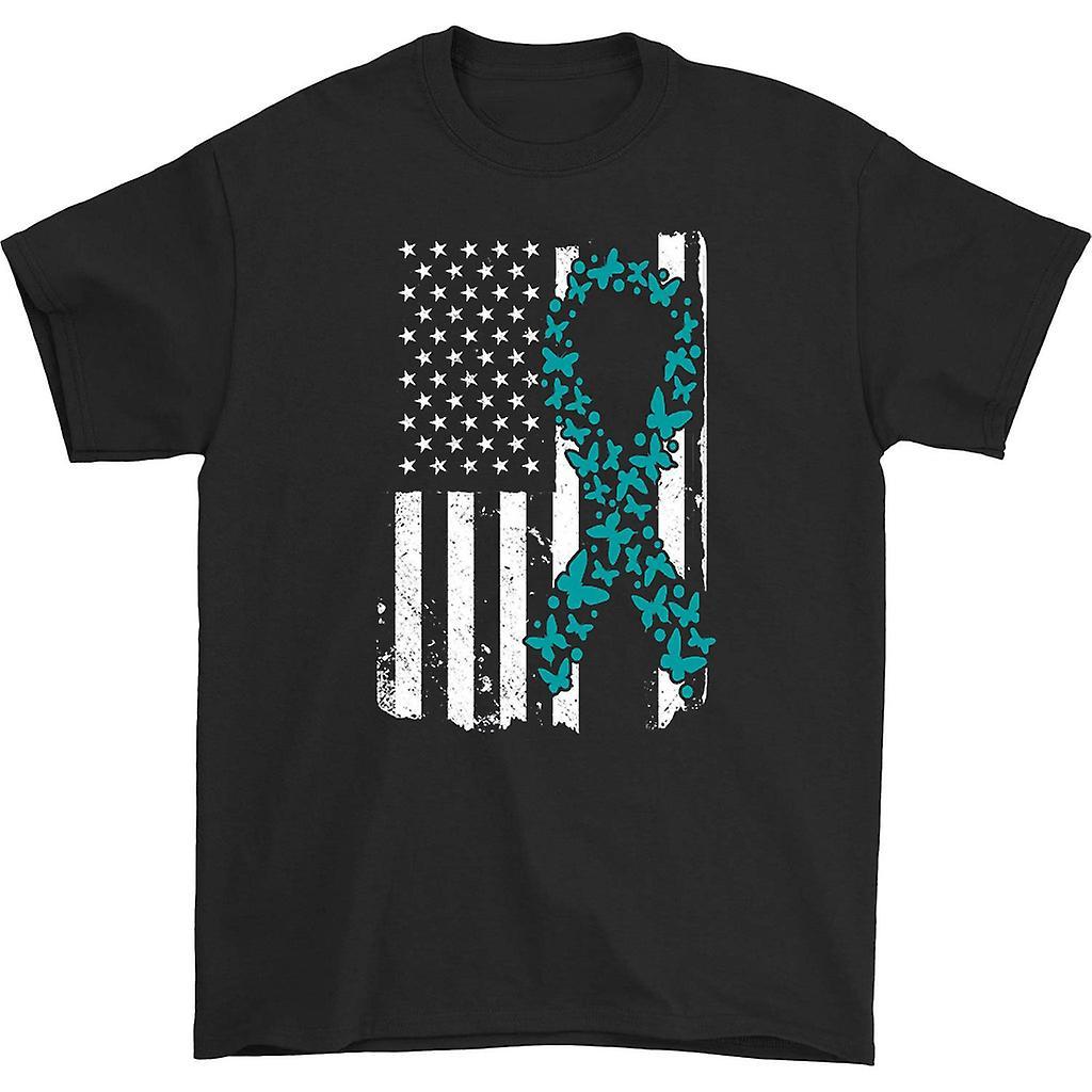 HISHARK Ovarian Cancer US Flag T-shirt Black M