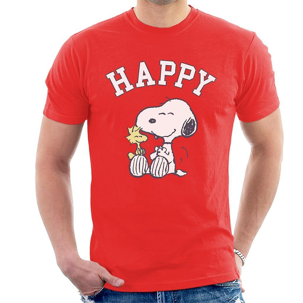 Peanuts Snoopy And Woodstock Happy Men's T-Shirt Red Large