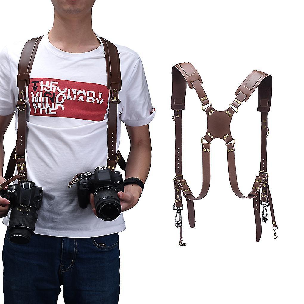 Skwtlv Portable Camera Strap Leather Dslr Strap Double Shoulder Strap Photography Accessories Camera Harness Strap Brown