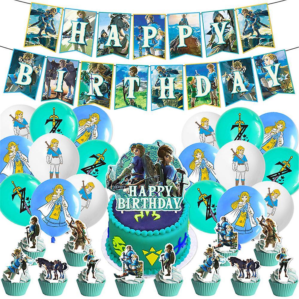 Mylight The Legend Of Zelda Breath Of The Wild Theme Birthday Party Supplies Decoration Banner Balloons Cake Cupcake Toppers Set