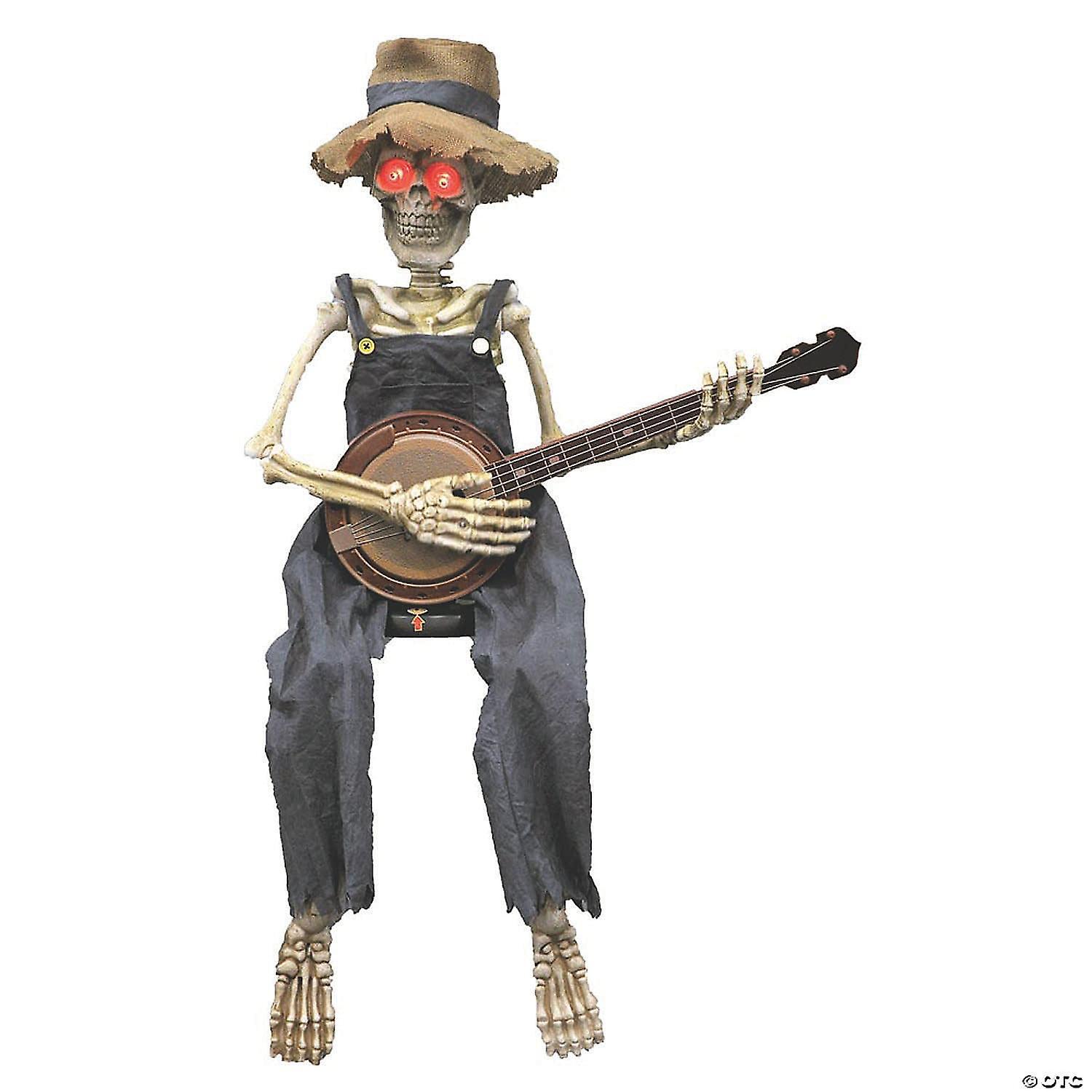 Lacey Wigs Skeleton Playing Banjo Animated Halloween Decoration