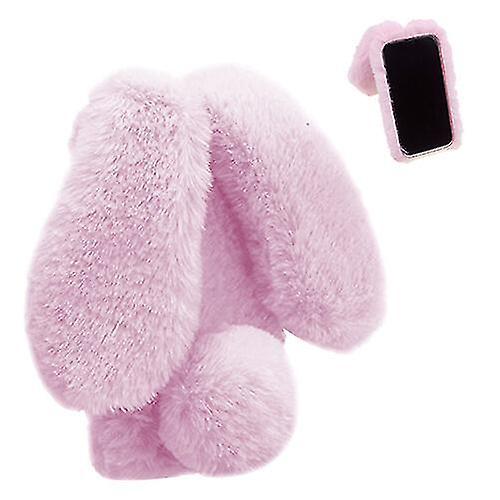 Gangxun Case For Samsung Galaxy A03s Cute Fluffy Bunny Furry Rabbit Fur Cover Plush Case With Ears And Fur Ball Protective Case Cute Toy Girls - Pink