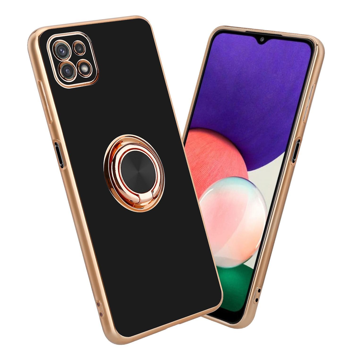 Samsung Galaxy A22 5G Case TPU Protective Case - with Camera Protector and Ring Glossy Black - Gold