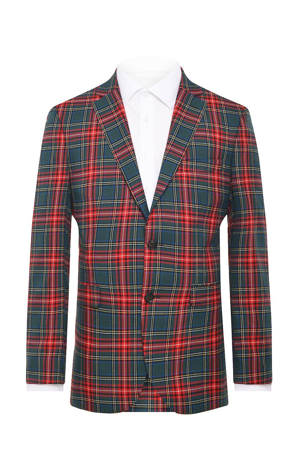 Dobell Mens Green & Red Tartan Check Jacket Regular Fit 44 Regular