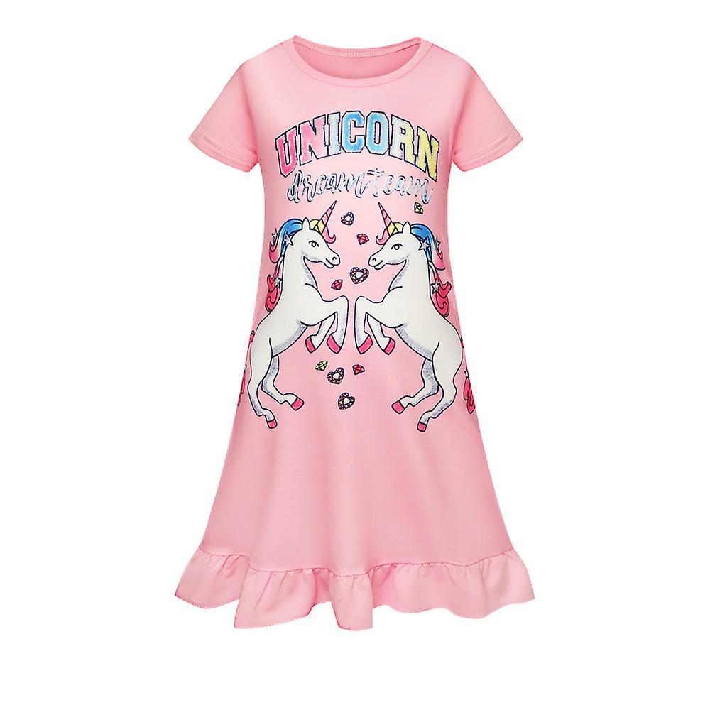 Acgiv Kids Girls Sleepdress Nightdress Unicorn Printed Pyjamas Sleepwear Dress Pink 120cm