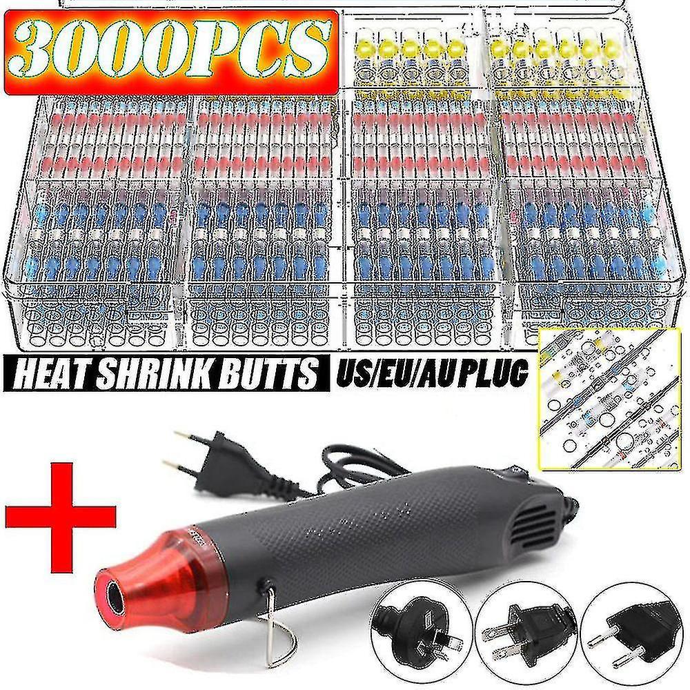 Ssylune 100/800pcs Solder Seal Wire Connectors Heat Shrink Solder Butt Connectors Kit Automotive Marine Insulated With 300w Hot Air Gun 300 Heater(...