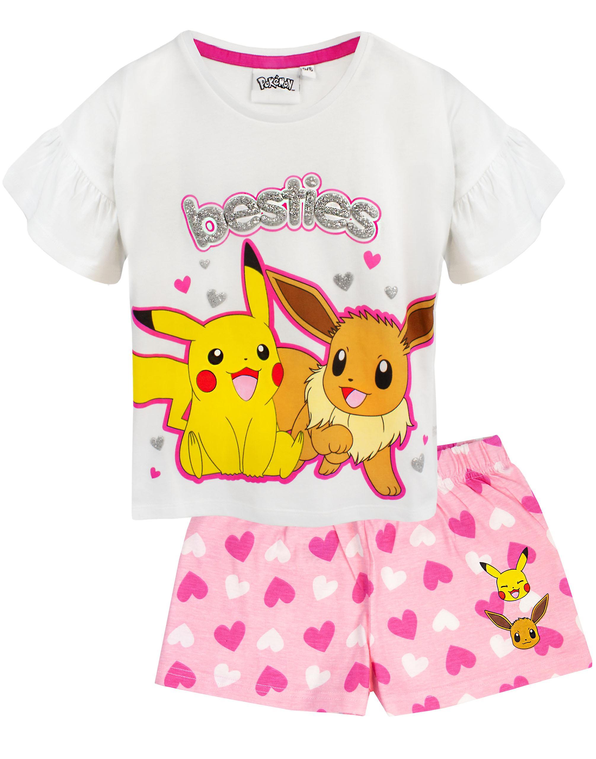 Vanilla Underground Pokemon Unisex Kids Short Sleeve Short Leg Pyjama Set White Pikachu, Eeevee 5-6 Years