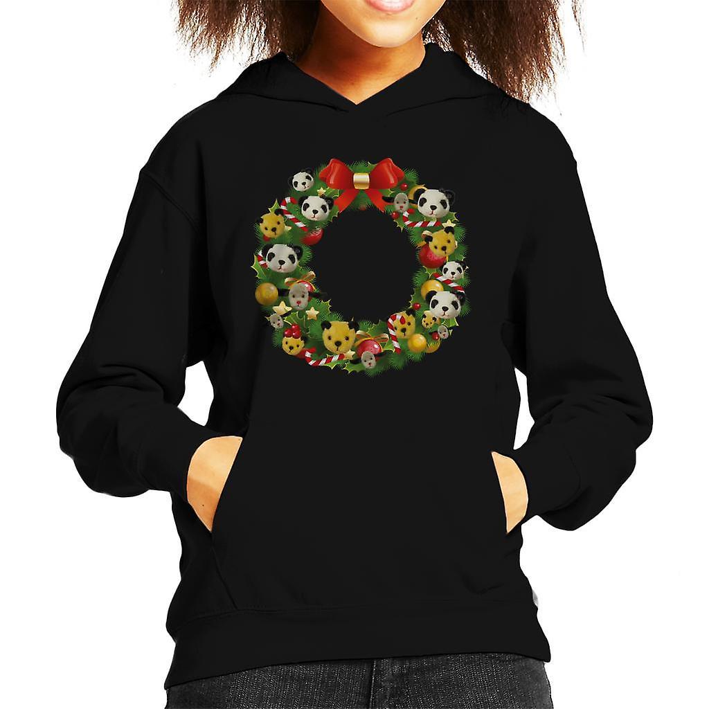 Sooty Christmas Wreath Kid's Hooded Sweatshirt Black X-Small (3-4 yrs)