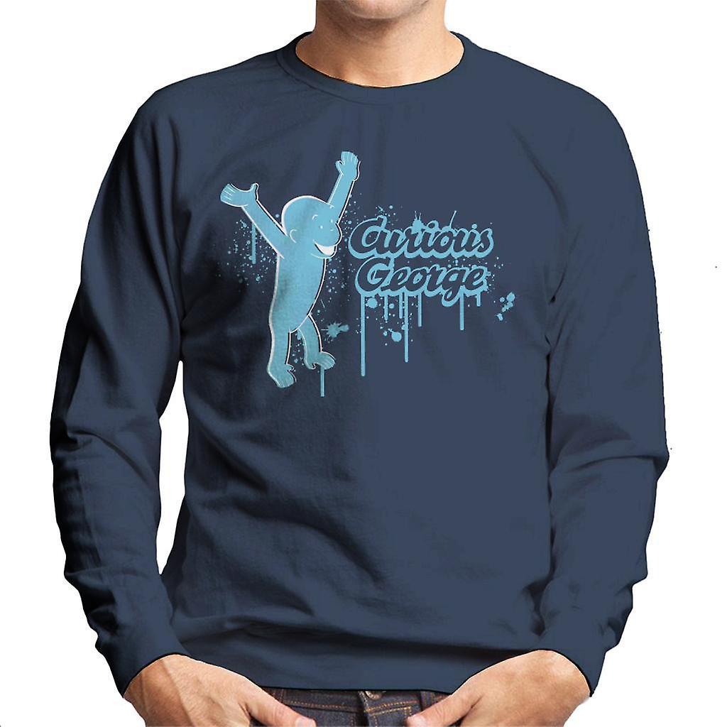 Curious George Paint Drip Logo Men's Sweatshirt Navy Blue Large