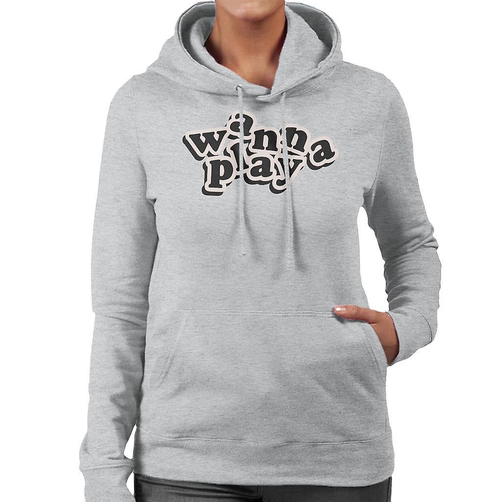 Chucky Wanna Play Playful Font Women's Hooded Sweatshirt Heather Grey XX-Large