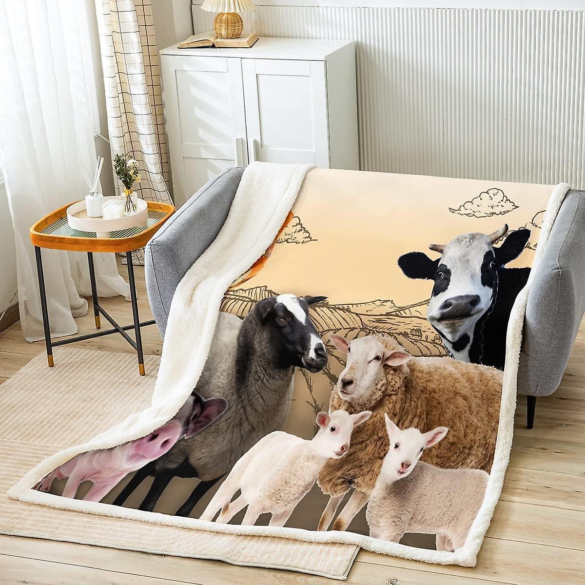 Kerota Sheep Pig Fuzzy Blanket for Sofa Bed Cow Horse Sherpa Blanket for Kids Boys Girls Farmhouse Animal Fleece Throw Blanket Vintage,Double 50x40...