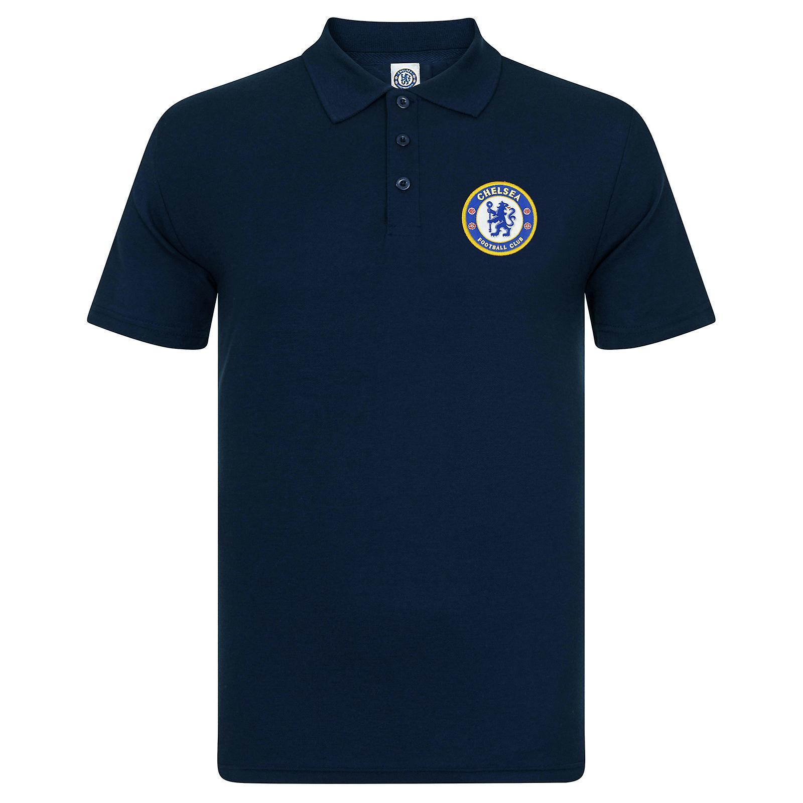 Chelsea FC Mens Polo Shirt Crest OFFICIAL Football Gift Navy Blue Medium