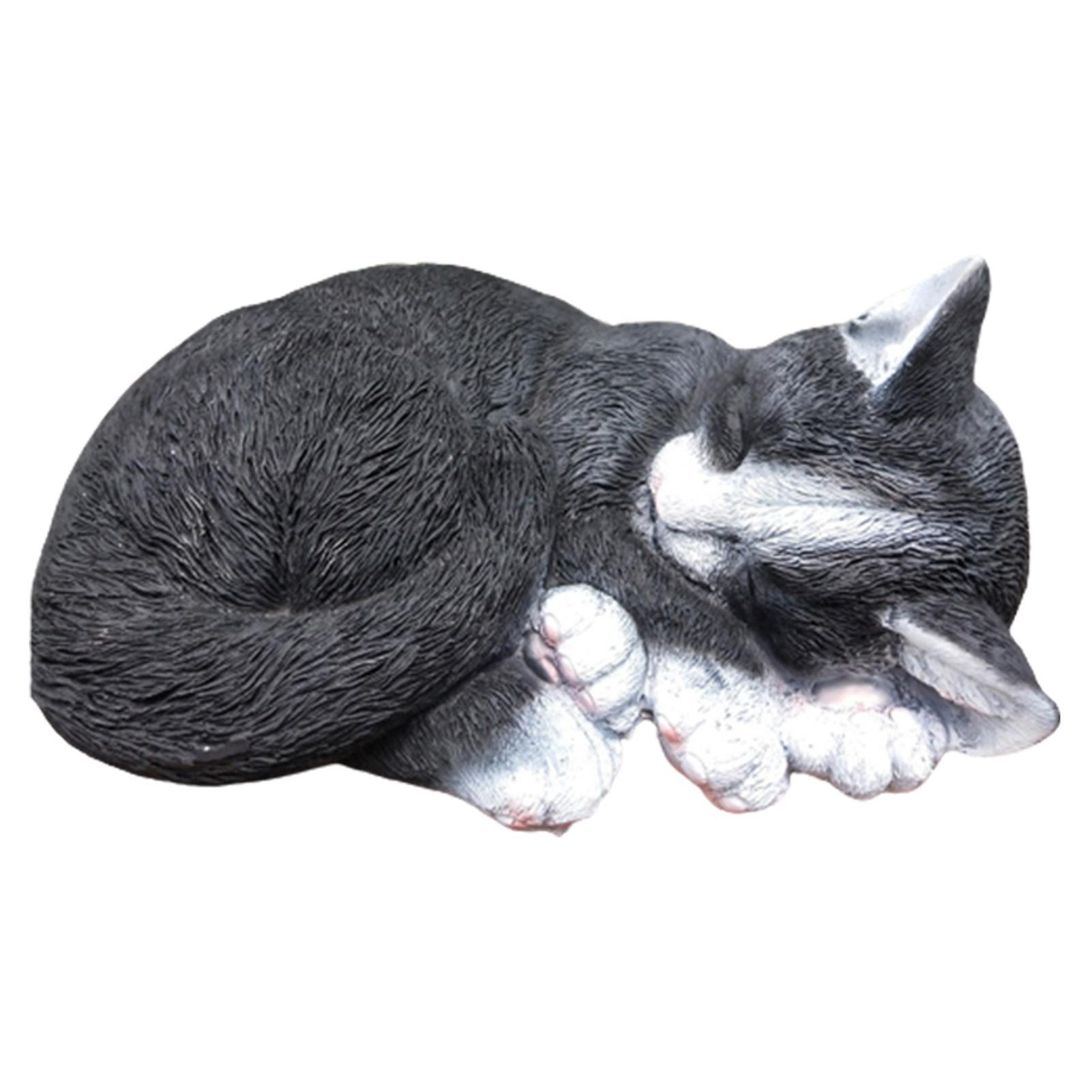 unbrand Garden Statue Cat Sculpture Simulated Ornament Resin Crafts Garden Figurine For Christmas Gift Birthday Gift Black