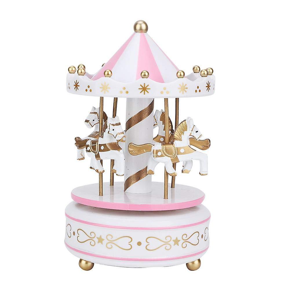 Music box, merry-go-round Music box carousel Christmas gift Wedding Birthday Gift decor Carousel Pink(White + Pink)