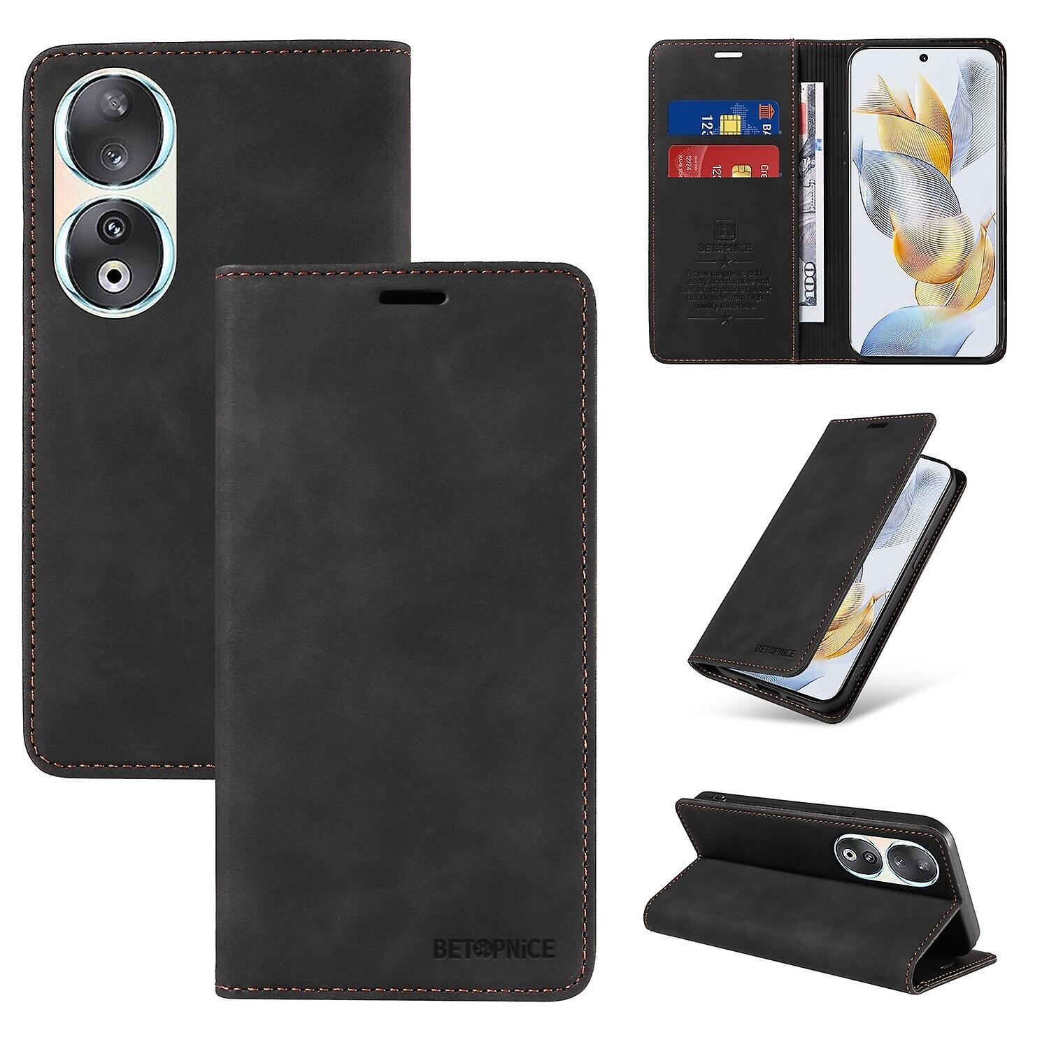 Gangxun Case For Honor 90 5g Leather Folio Wallet Magnetic Protective Cover Compatible With Honor 90 5g Case Black