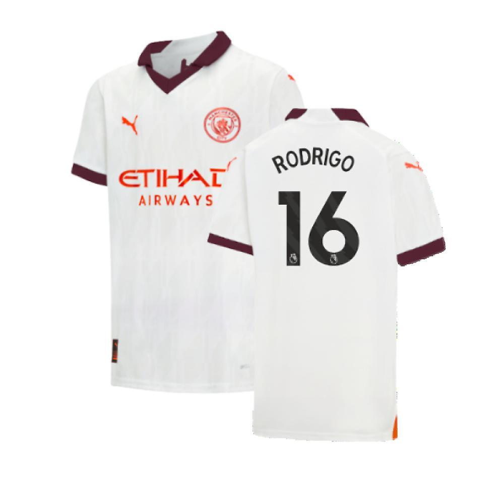 Puma 2023-2024 Man City Away Shirt (Kids) (RODRIGO 16) White 11/12 Years - 30-32 inch Chest