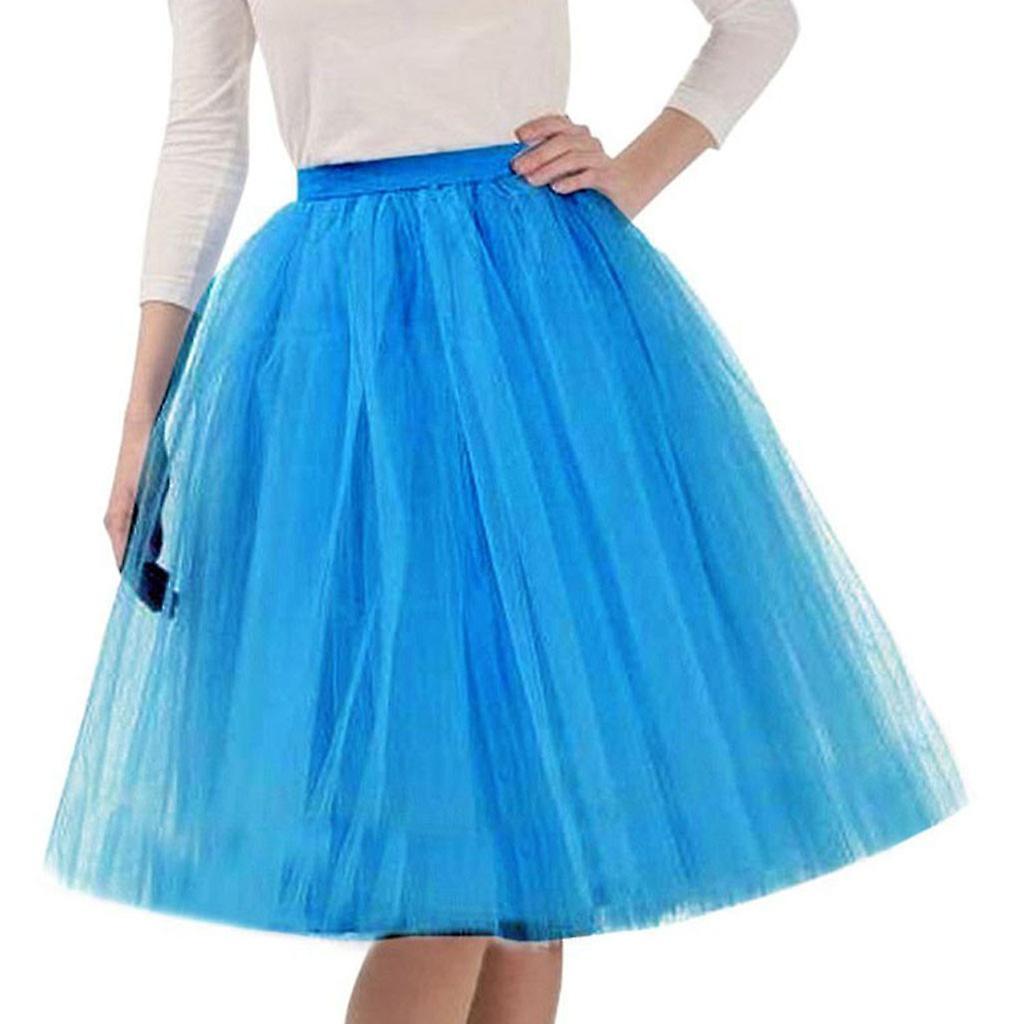 Hongy Womens High Quality Pleated Gauze Knee Length Skirt Adult Tutu Dancing Skirt Sky Blue Free Size