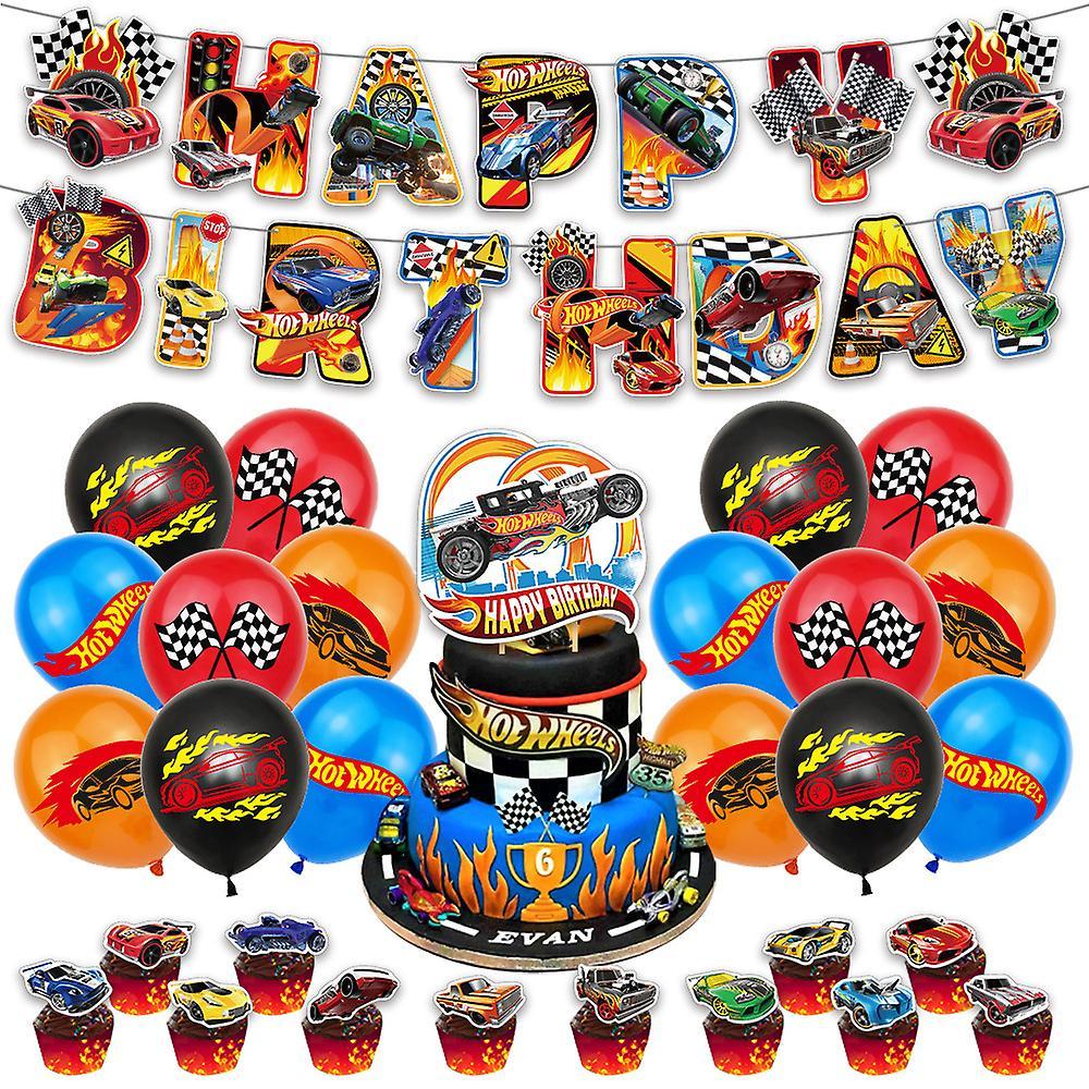 Vicbuy Gifts Home Decor Birthday Party Supplies Kits Hot Wheels: Beat That Theme Banner Balloons Cake Toppers