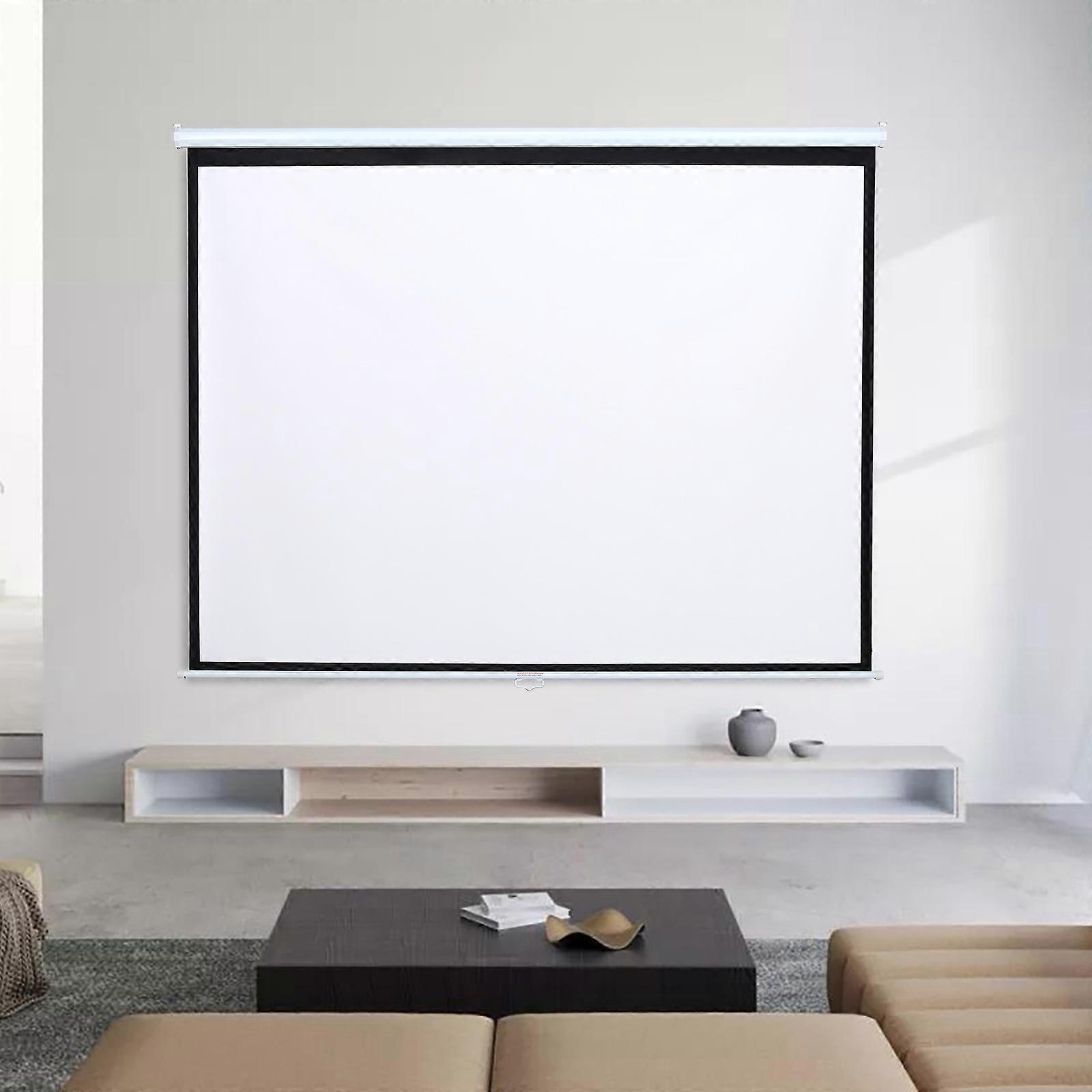 Living And Home Manual Pull Down Retractable Projector Projection Screen, White 100 Inch