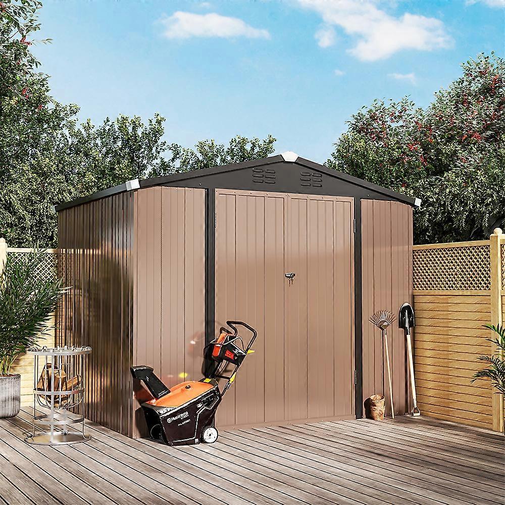 Living And Home Large Galvanized Steel Lockable Apex Metal Shed 228cm W x 181cm D x 194cm H