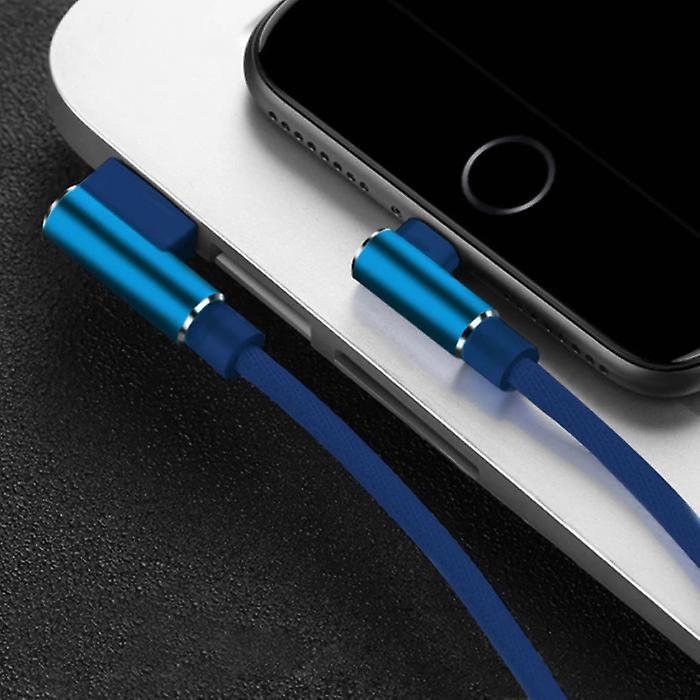 Nohon iPhone Lightning Charging Cable 90 ° - 2 Meter - Braided Nylon Charger Data Cable Android Blue