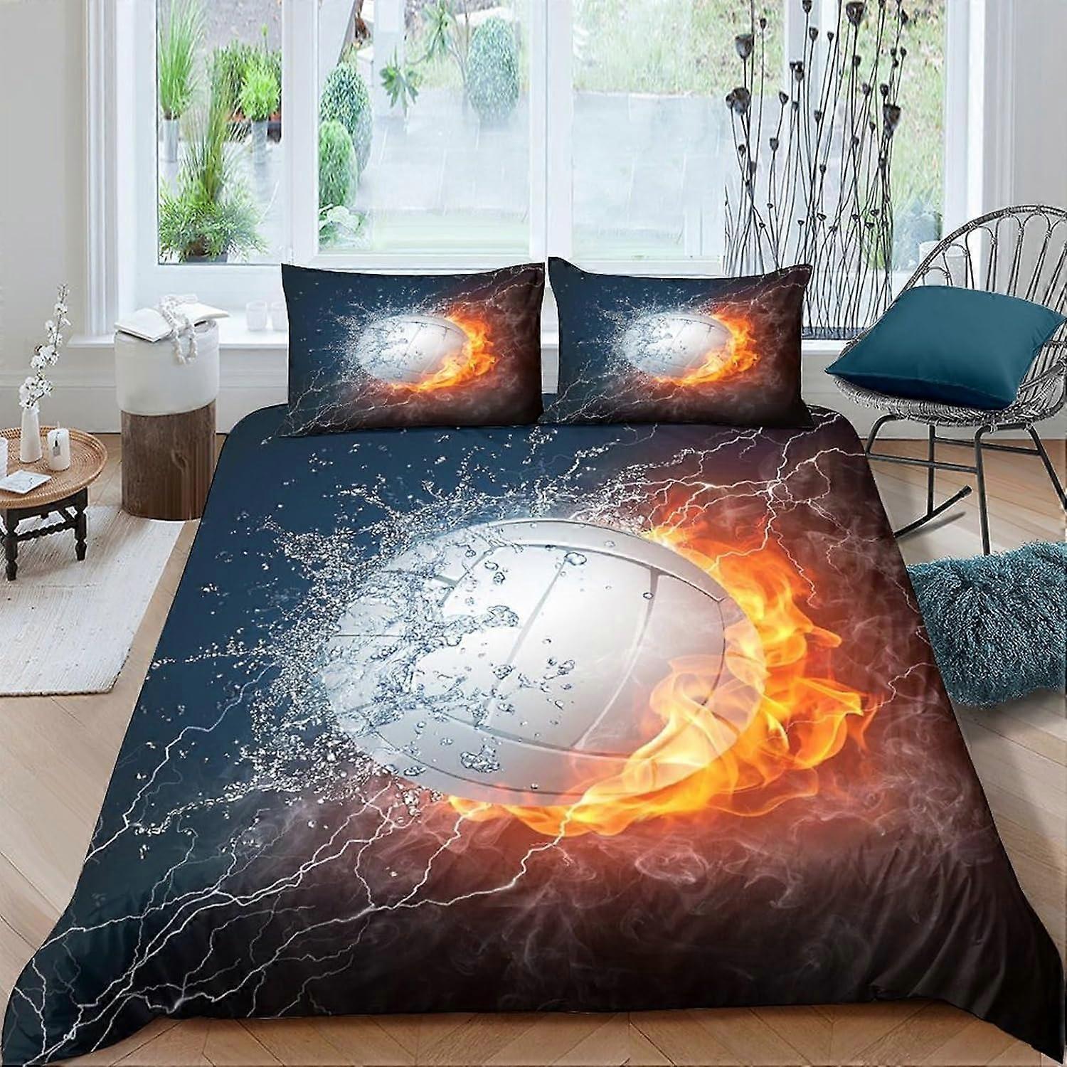 Kerota Volleyball Duvet Cover 3D Print Sports Bedding Sets for Youth Bed Linen with Pillowcase Soft Microfiber Bedding Set Single135x200cm