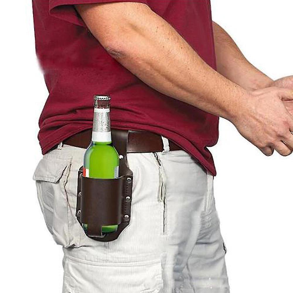 Manchalk 1pc Holster Portable Bottle Waist Beer Belt Bag Handy Wine Bottles Beverage Can Holder brown