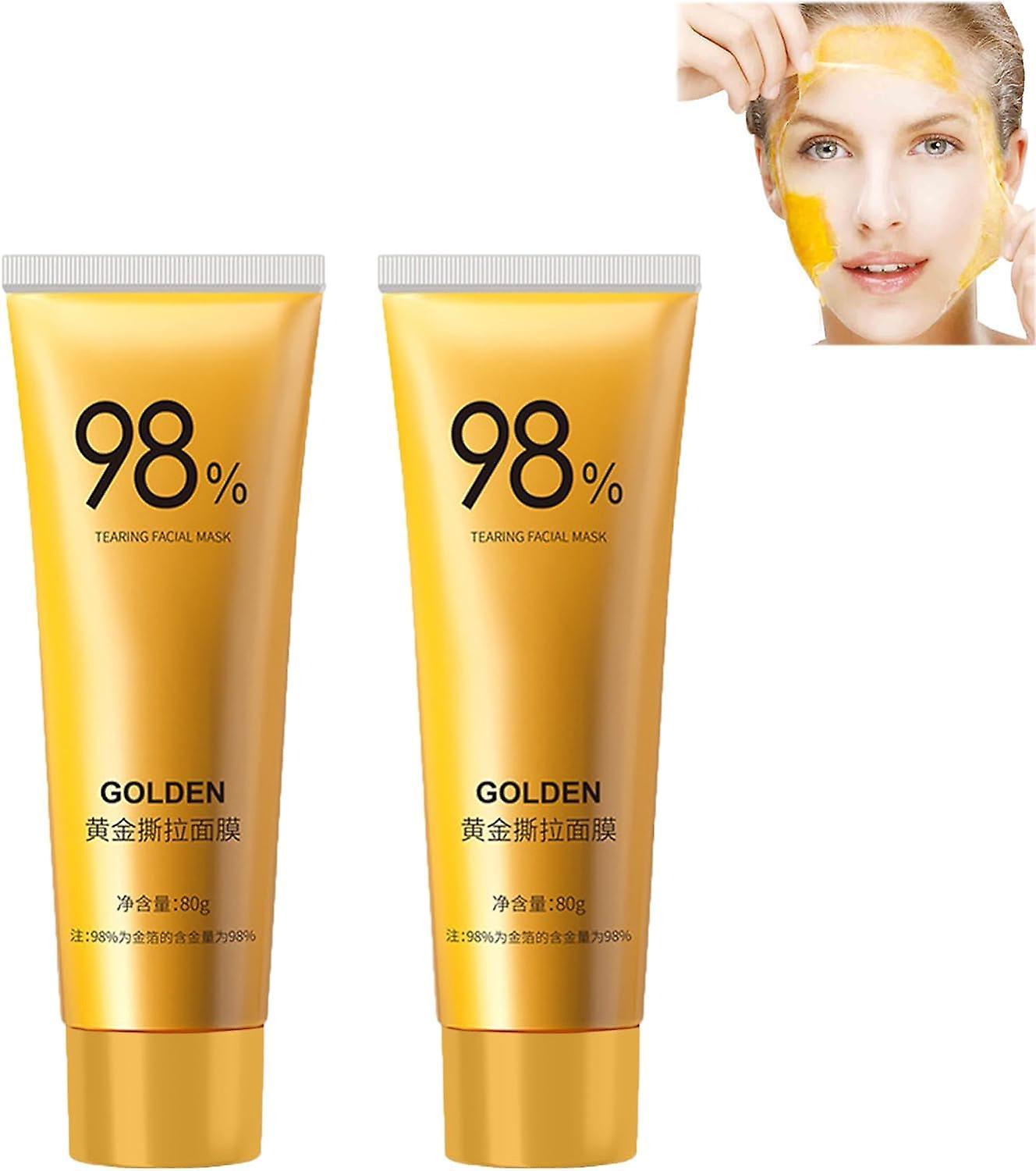 Frusde Golden Peel Off Mask, Anti Wrinkle Anti Ageing Gold Face Mask, 98% Gold Foil Off Mask To Remove Blackheads And Wrinkles 2Pcs