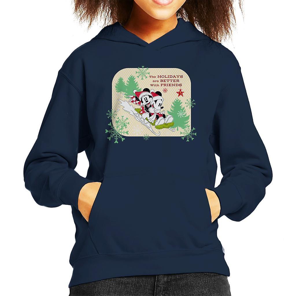 Disney Christmas Mickey Mouse Holidays Are Better With Friends Kid's Hooded Sweatshirt Navy Blue X-Small (3-4 yrs)