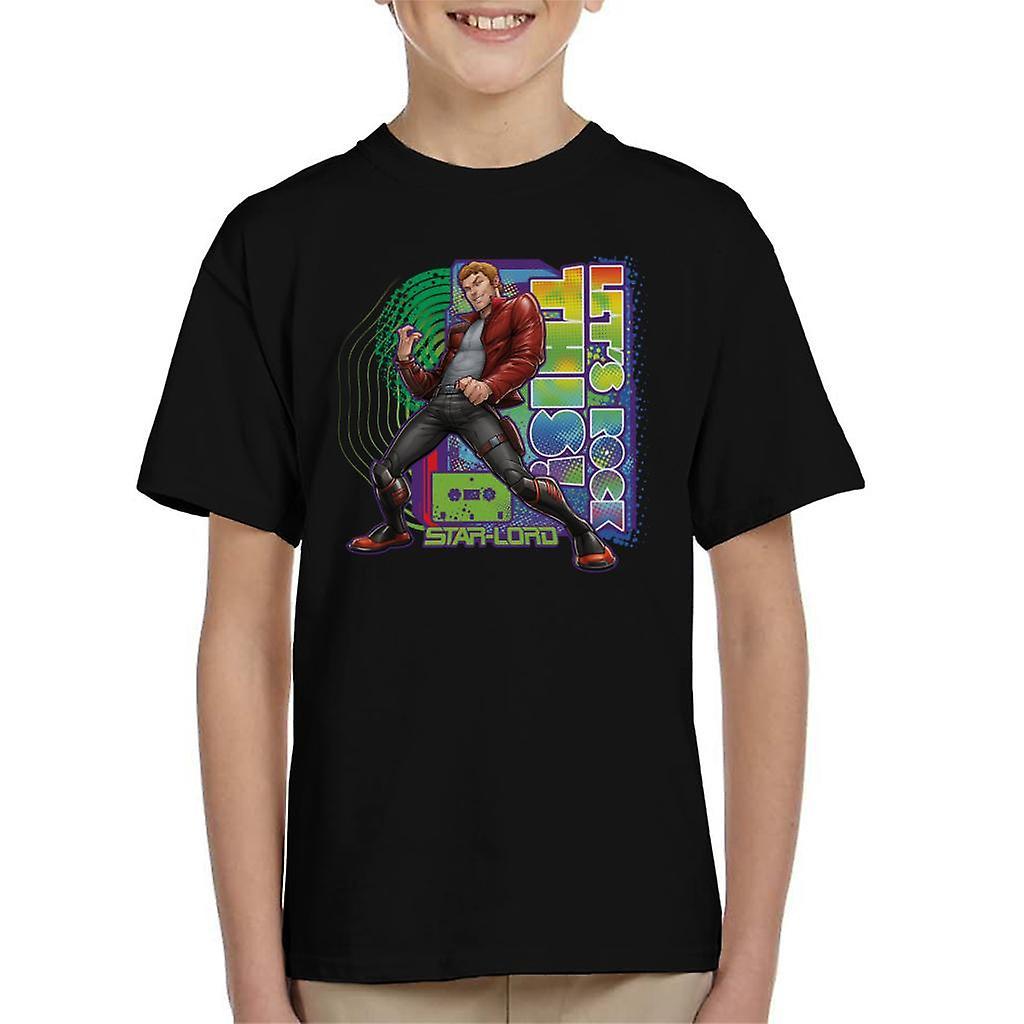 Marvel Guardians Of The Galaxy Star Lord Lets Rock This Kid's T-Shirt Black X-Small (3-4 yrs)