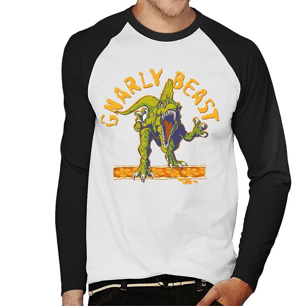 Jurassic Park Gnarly Beast Men's Baseball Long Sleeved T-Shirt White/Black Small