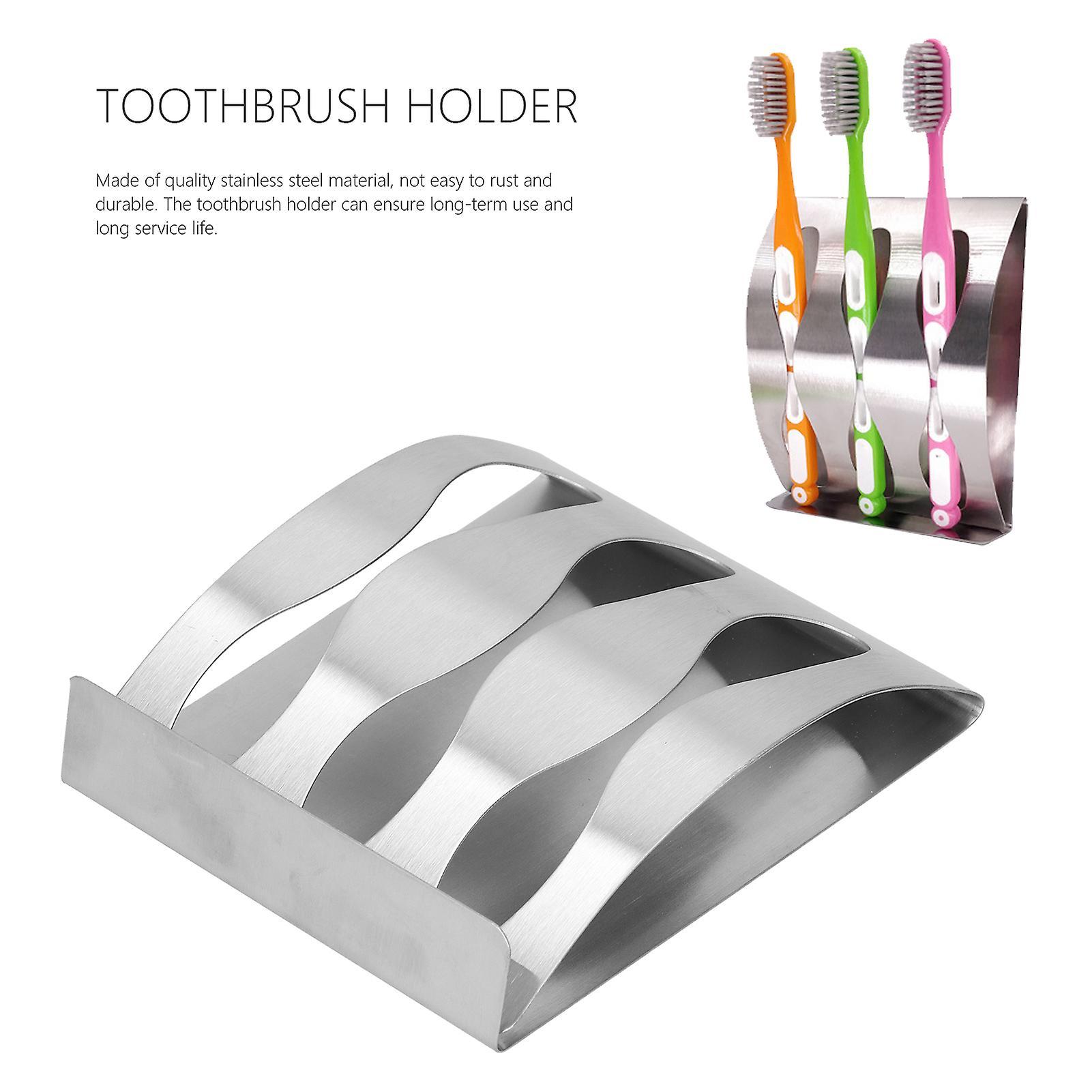 Moselota Toothbrush Holder, Stainless Steel Toothbrush Holder, Punch-Free Self-Adhesive Hollow Design Toothbrush Organizer, for Bathroom, Bedroom[T...