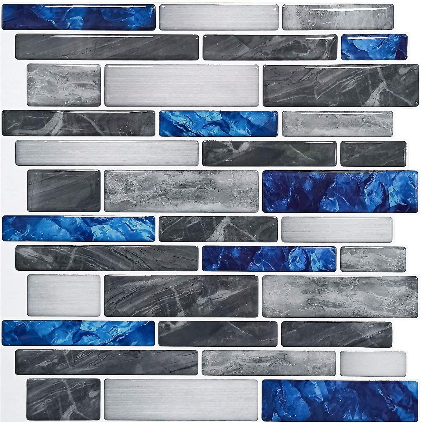 Sztxj blue adhesive tile sheets with marble pattern, mosaic effect vinyl kitchen splashback, 30 x 30cm