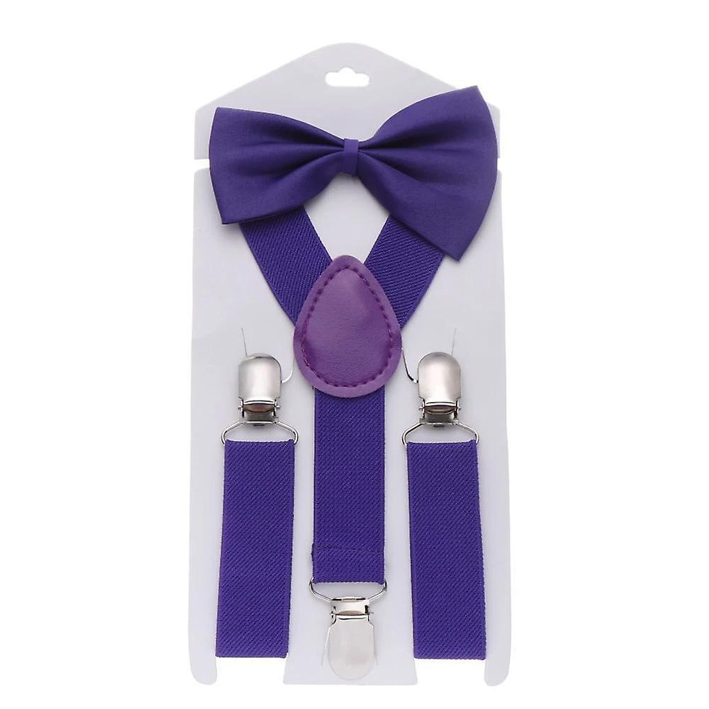 Slowmoose Adjustable Elastic Suspenders And Bow Tie type 1-purple