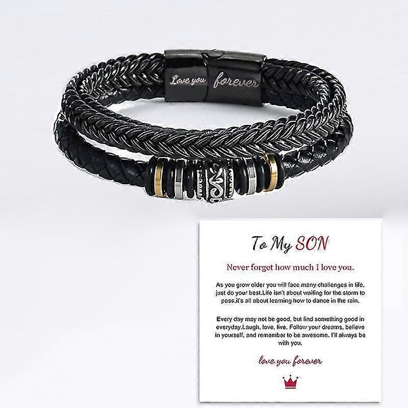 Zhiyi To My Son Love You Forever Bracelet, Braided Leather Bracelet For Men, Stainless Steel Personalized Engraved Bracelet