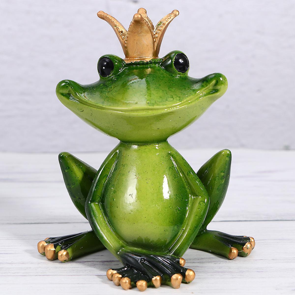 Tinksky Frog With Crown Decorative Figurine Frog Statue Resin Animal Crafts Resin Animal Ornament Green 8.5X8X5CM