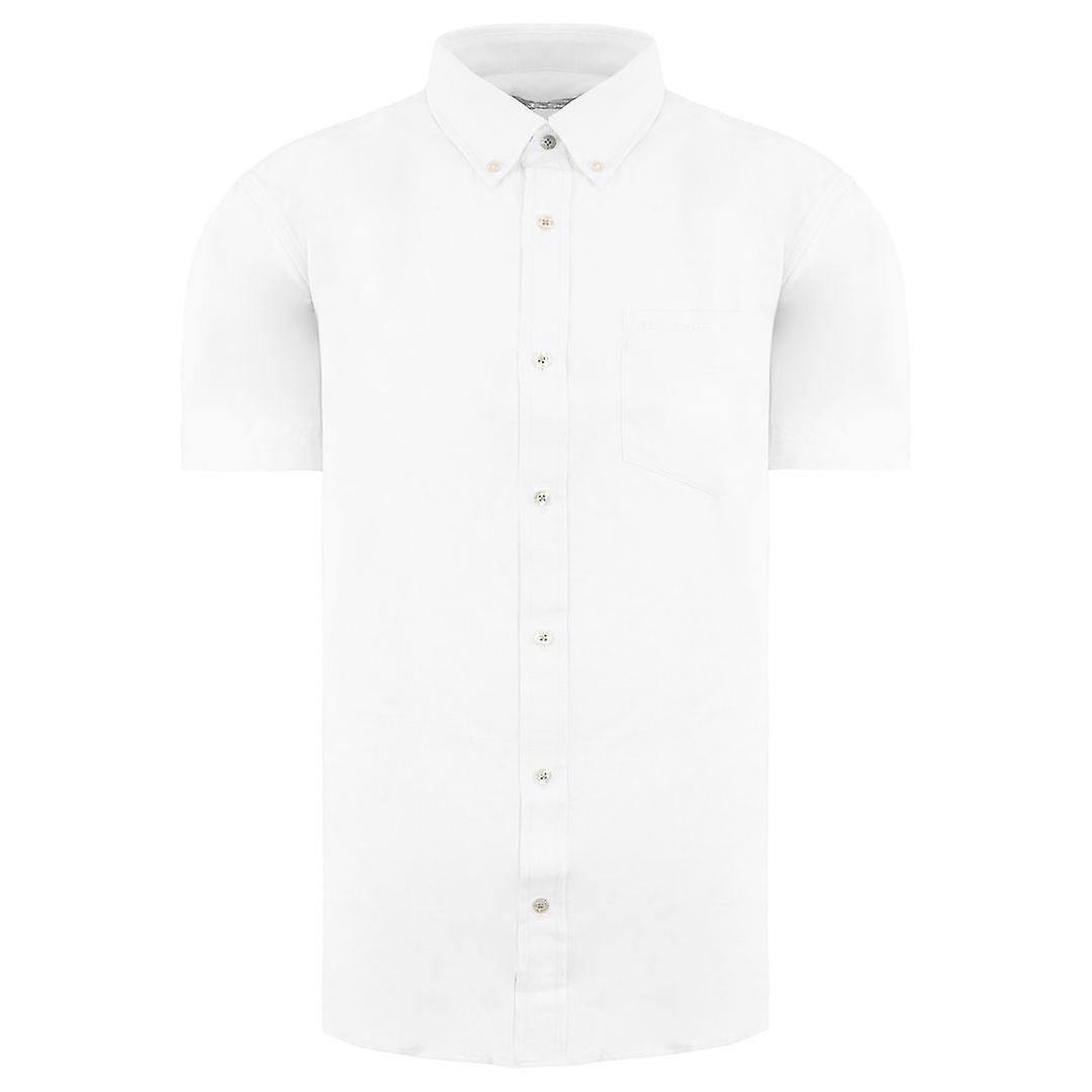 Ben Sherman Script Embroidery Plain Oxford Short Sleeve Mens White Shirt 0066952 M