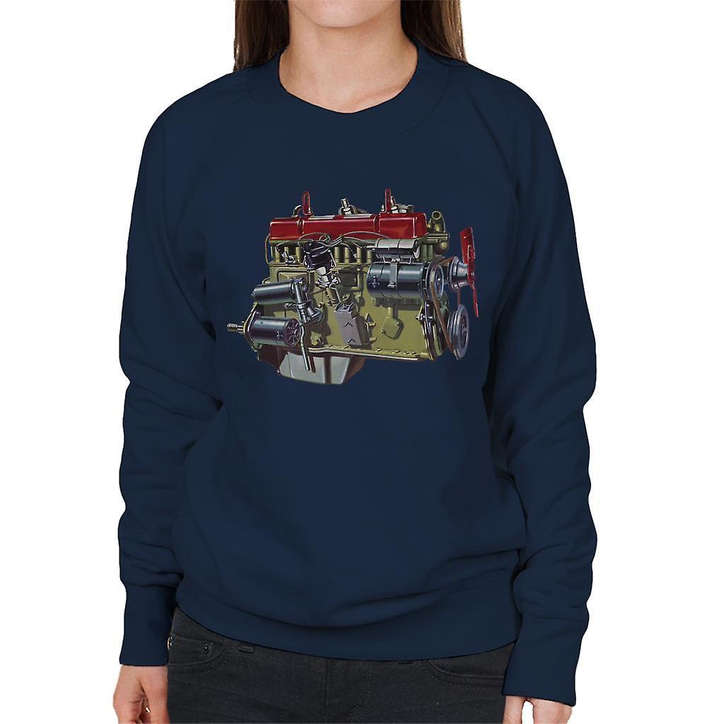 Austin Healey Side View Of Engine British Motor Heritage Women's Sweatshirt Navy Blue Medium