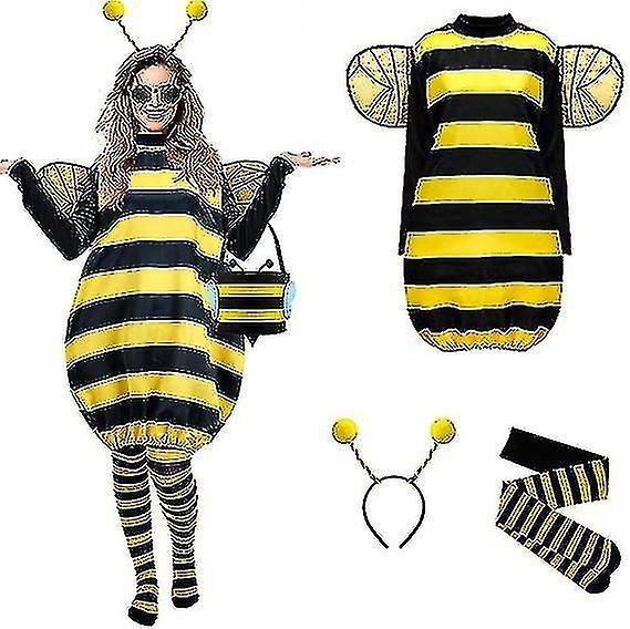 Generic Bee Costume Kit Halloween Bee Cosplay Costume Women Bee Costume Accessories-size:l black/yellow