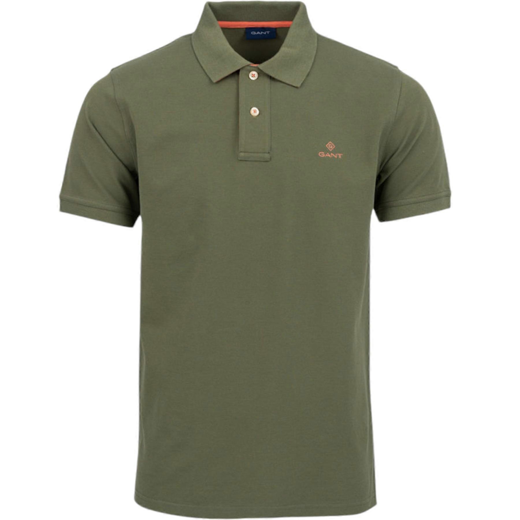 Gant Mens Polo Shirt Short Sleeve Casual Summer Tee Cotton Four Leaf Green M