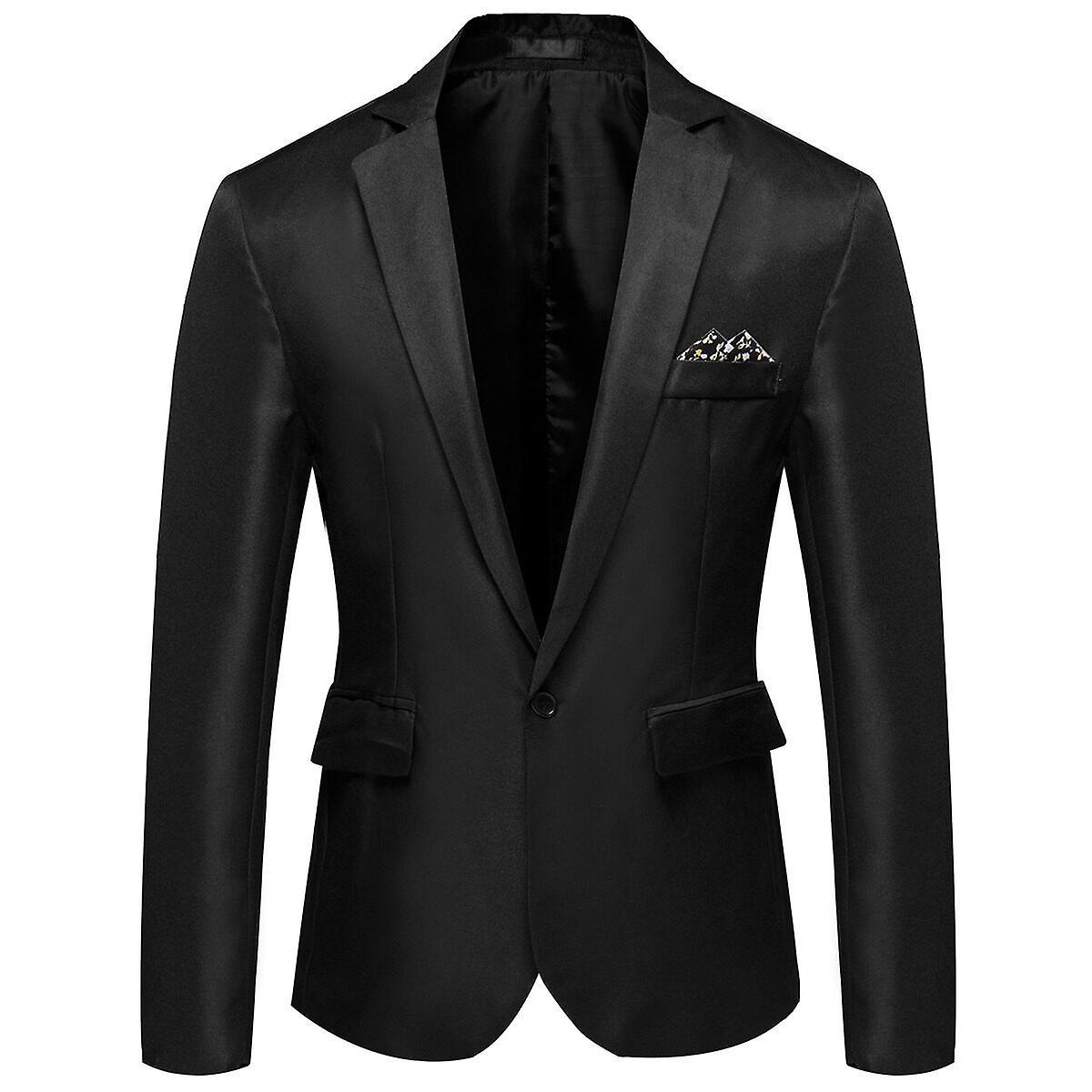 Allthemen Mens Business Casual One Button Notched Lapel Solid Color Suit Jacket Black XL