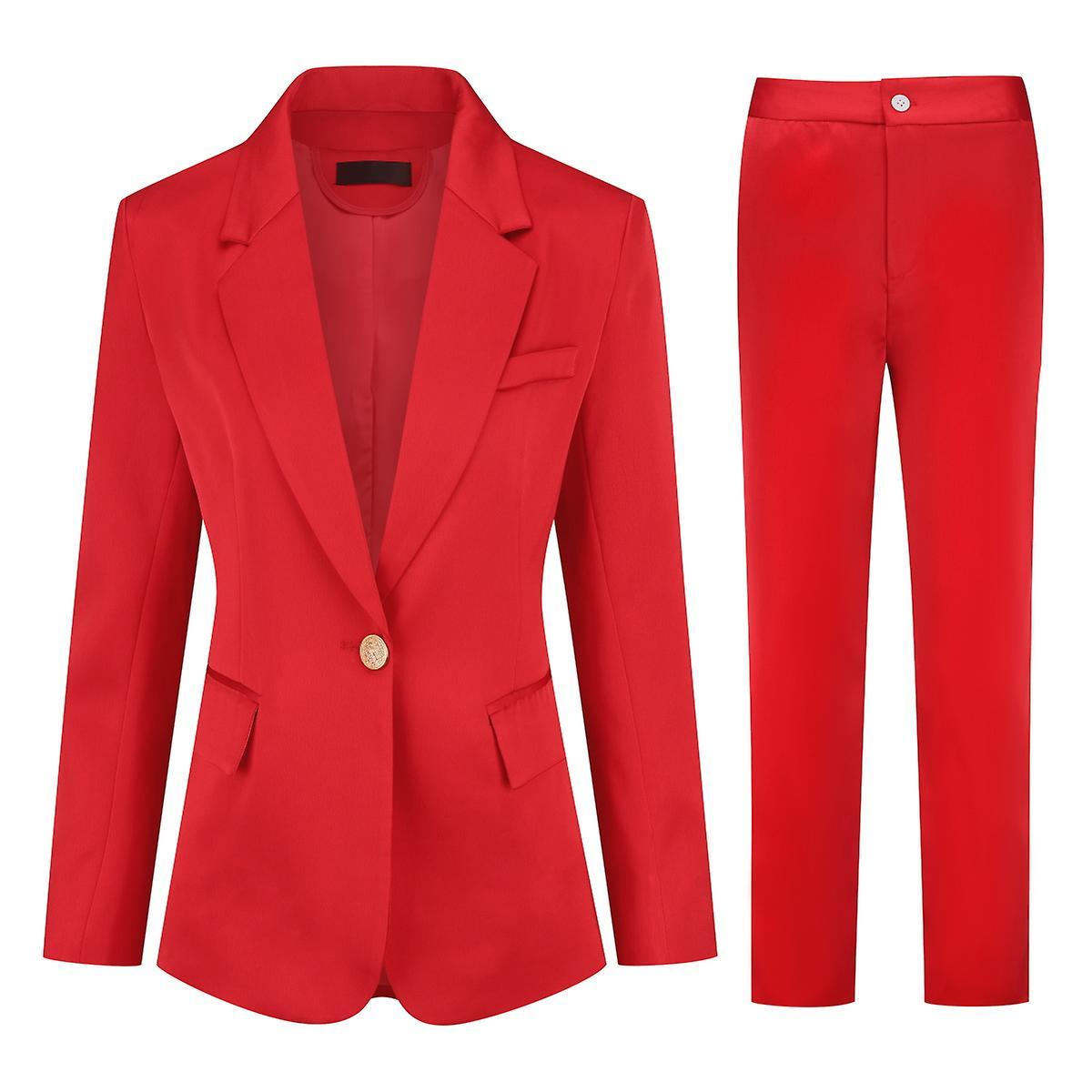 Yunclos Ladies 2 Piece Professional Business Slim Suit Sets Red L