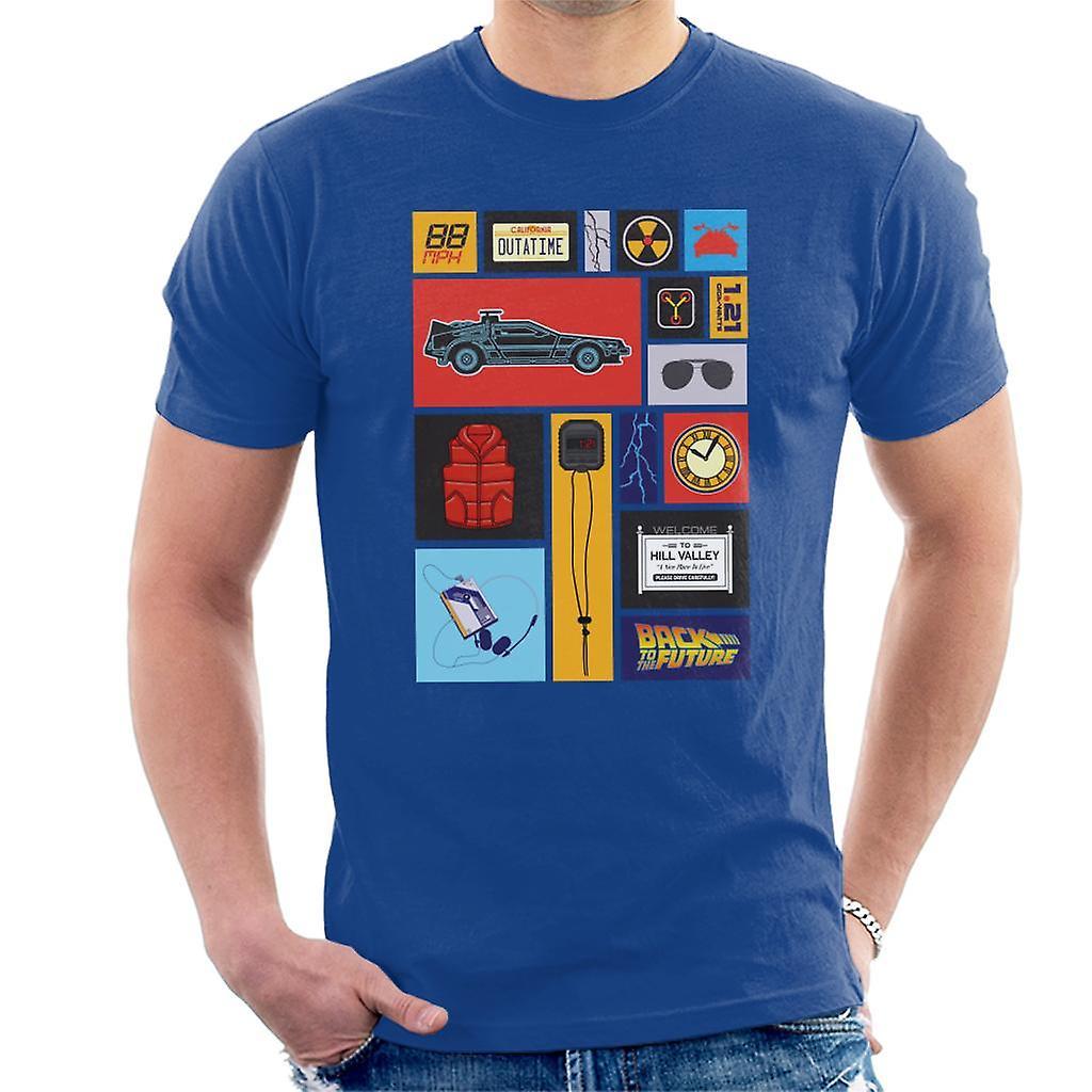 Back to the Future Tile Montage Men's T-Shirt Royal Blue X-Large