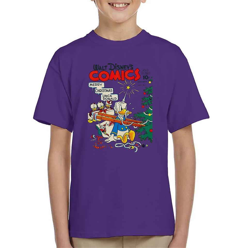 Disney Christmas Donald Duck Xmas Tree Chaos Kid's T-Shirt Purple X-Small (3-4 yrs)