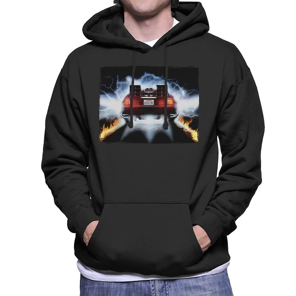 Back to the Future Delorean Taking Off For Time Travel Men's Hooded Sweatshirt Black Small